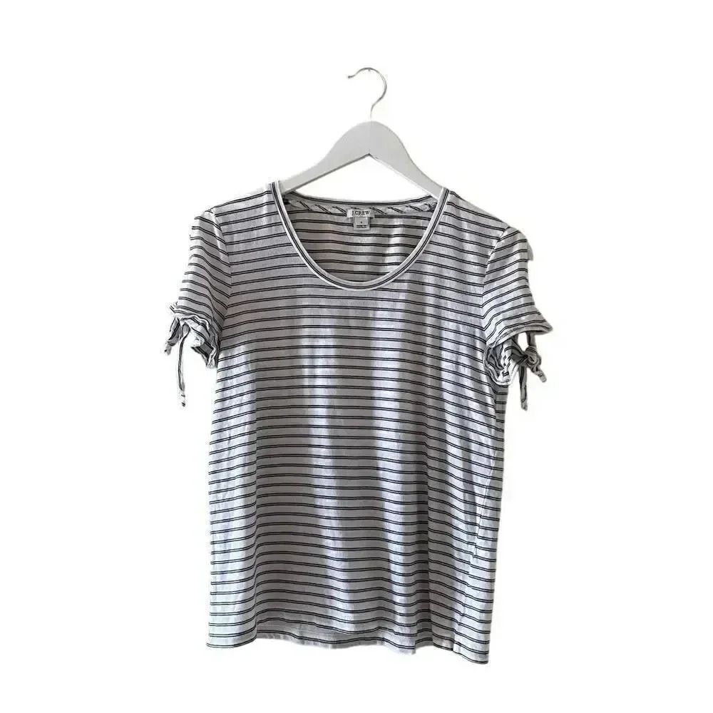 J Crew Black White Stripes Cold Shoulder Round Neck Short Sleeves Tshirt S #1707